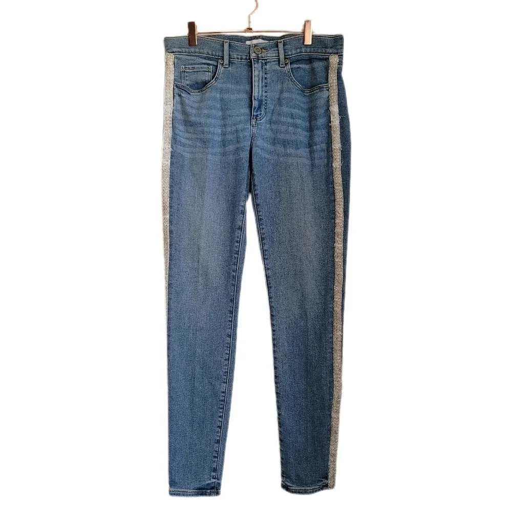 Loft Jeans Womens Size 28/6 Blue Skinny Slim Pockets Embellished Tuxedo Stripe